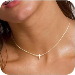 Cross Necklace for Women: Dainty 14k Gold/Silver/Rose Gold Cross Rotated Crown Necklace Trendy Small Cubic Zirconia Pendant Cross Choker Necklace for Women