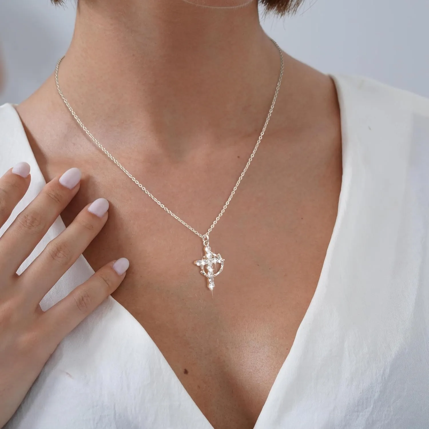 Cross Necklace for Women: Dainty 14k Gold/Silver/Rose Gold Cross Rotated Crown Necklace Trendy Small Cubic Zirconia Pendant Cross Choker Necklace for Women