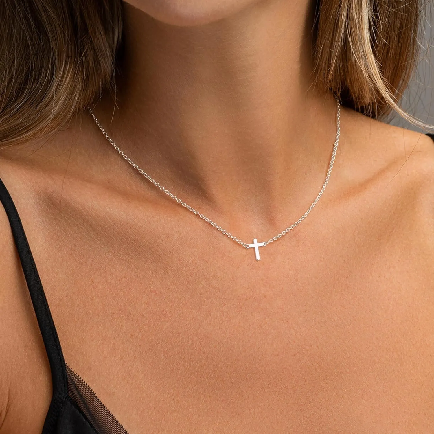 Cross Necklace for Women: Dainty 14k Gold/Silver/Rose Gold Cross Rotated Crown Necklace Trendy Small Cubic Zirconia Pendant Cross Choker Necklace for Women