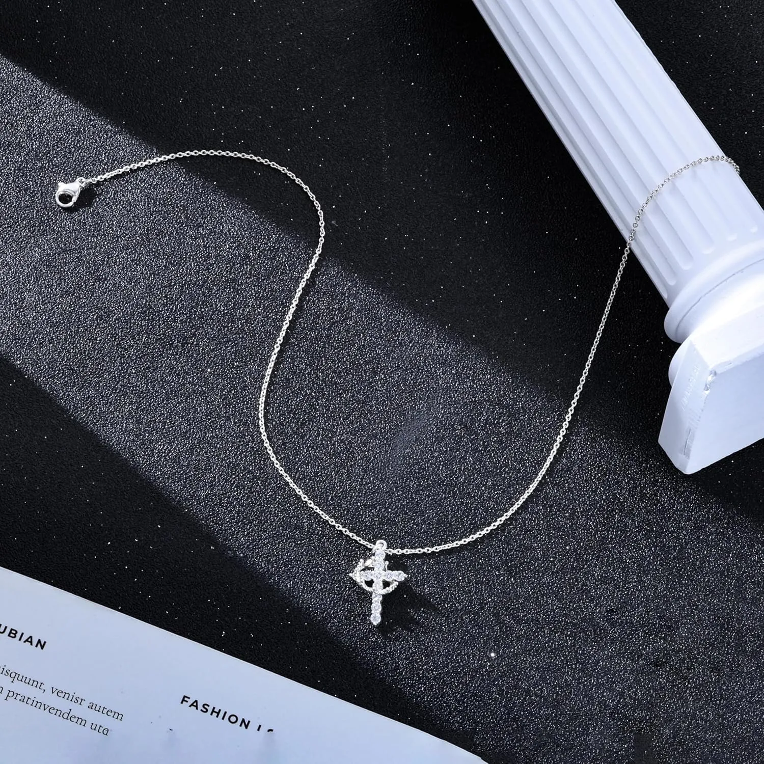 Cross Necklace for Women: Dainty 14k Gold/Silver/Rose Gold Cross Rotated Crown Necklace Trendy Small Cubic Zirconia Pendant Cross Choker Necklace for Women