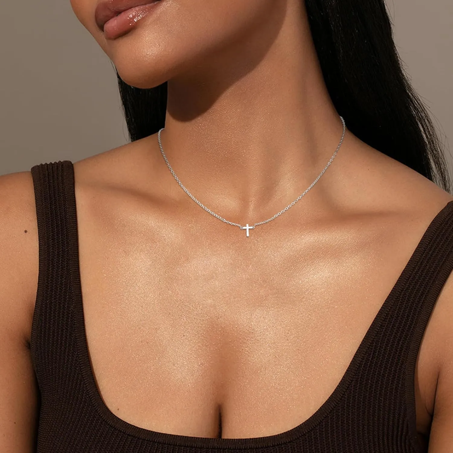 Cross Necklace for Women: Dainty 14k Gold/Silver/Rose Gold Cross Rotated Crown Necklace Trendy Small Cubic Zirconia Pendant Cross Choker Necklace for Women