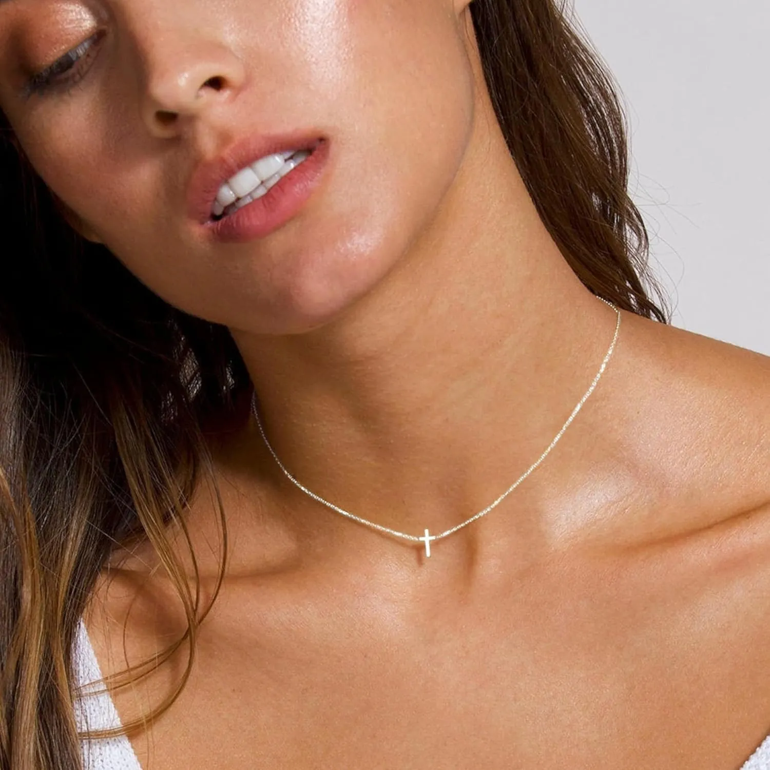 Cross Necklace for Women: Dainty 14k Gold/Silver/Rose Gold Cross Rotated Crown Necklace Trendy Small Cubic Zirconia Pendant Cross Choker Necklace for Women