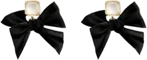 Crystal Bow Earrings Vintage Black Ribbon Bow Dangle Earrings Rhinestone Bow Tie Ribbon Dangle Earrings Jewelry for Women Girls