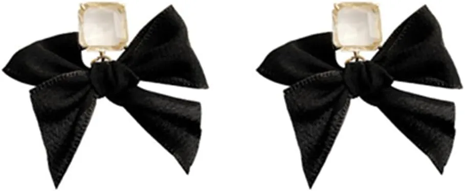 Crystal Bow Earrings Vintage Black Ribbon Bow Dangle Earrings Rhinestone Bow Tie Ribbon Dangle Earrings Jewelry for Women Girls