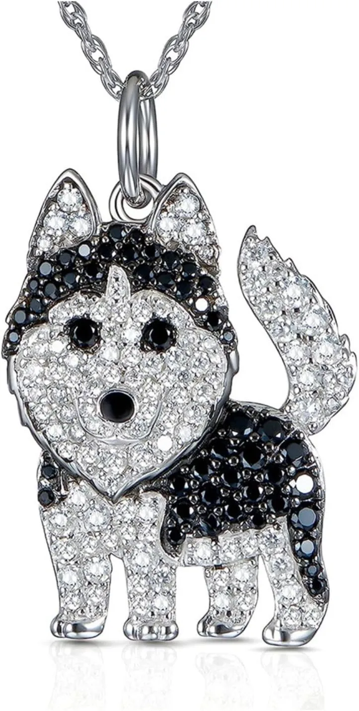 Crystal Husky Dog Necklace for Women Cute Cartoon Dog Pendant Necklace Animal Lover Jewelry