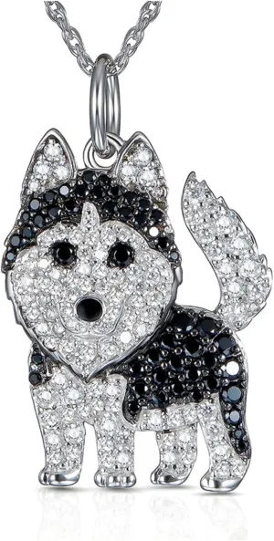 Crystal Husky Dog Necklace for Women Cute Cartoon Dog Pendant Necklace Animal Lover Jewelry