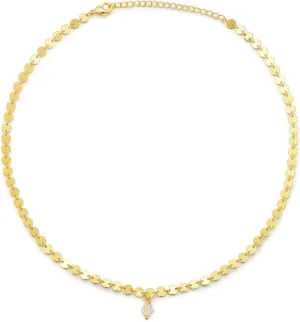 Crystal Pendant Coin Necklace Medallion | 18k Gold | Layering Disc Chain for Women