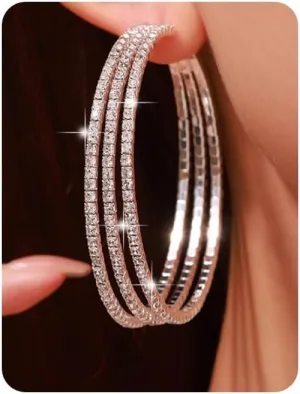 Crystal Rhinestone Hoop Earrings for Women Large 3-Layer Circle Wedding Earrings Prom Jewelry for Bride Bar Disco Party Dangle Earring