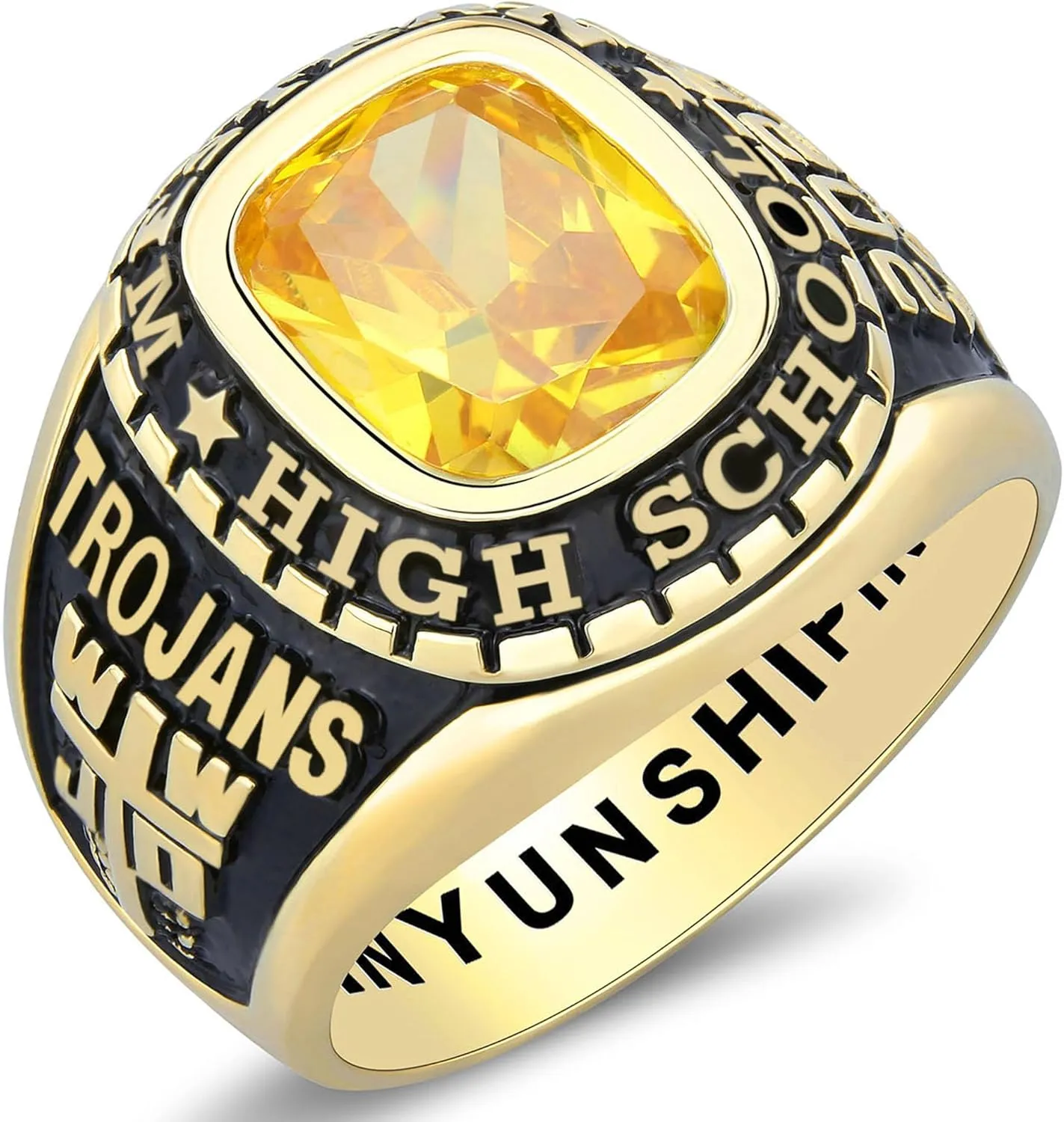Custom Class Rings - Fully Personalized Graduation Rings for Men in 10KT Gold or 925 Sterling Silver, Size 5-15