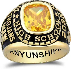 Custom Class Rings - Fully Personalized Graduation Rings for Men in 10KT Gold or 925 Sterling Silver, Size 5-15