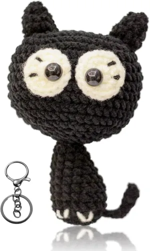 Cute Black Cat Bag Charm for Backpacks Crochet Stuffed Animal Already Made Car Keychain for Women Cat Lover Gifts for Women Keychains Bag Charms for Girls