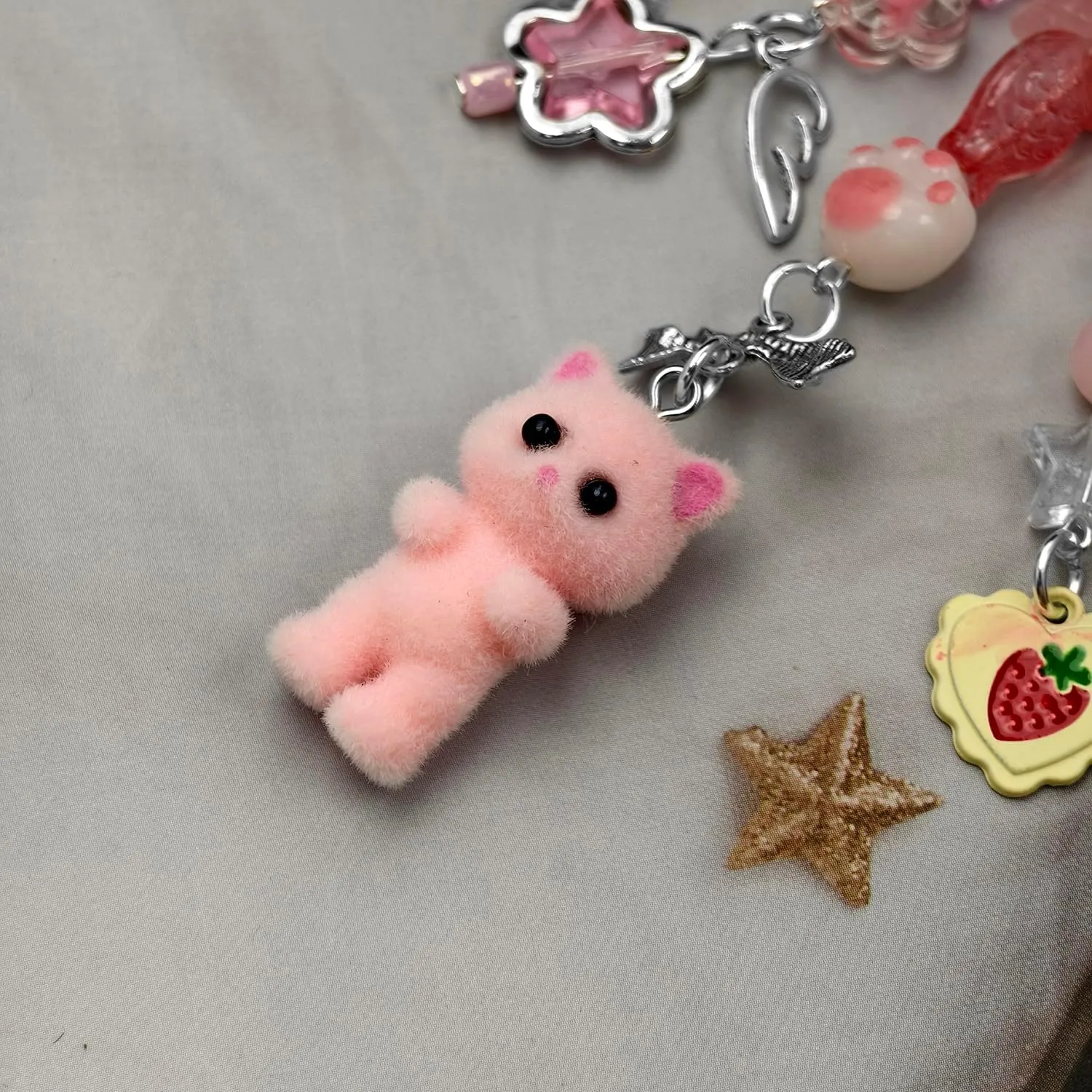 Cute Cat Keychain, Y2K Heart Bow Pendant, Kawaii Cat Bag Charm