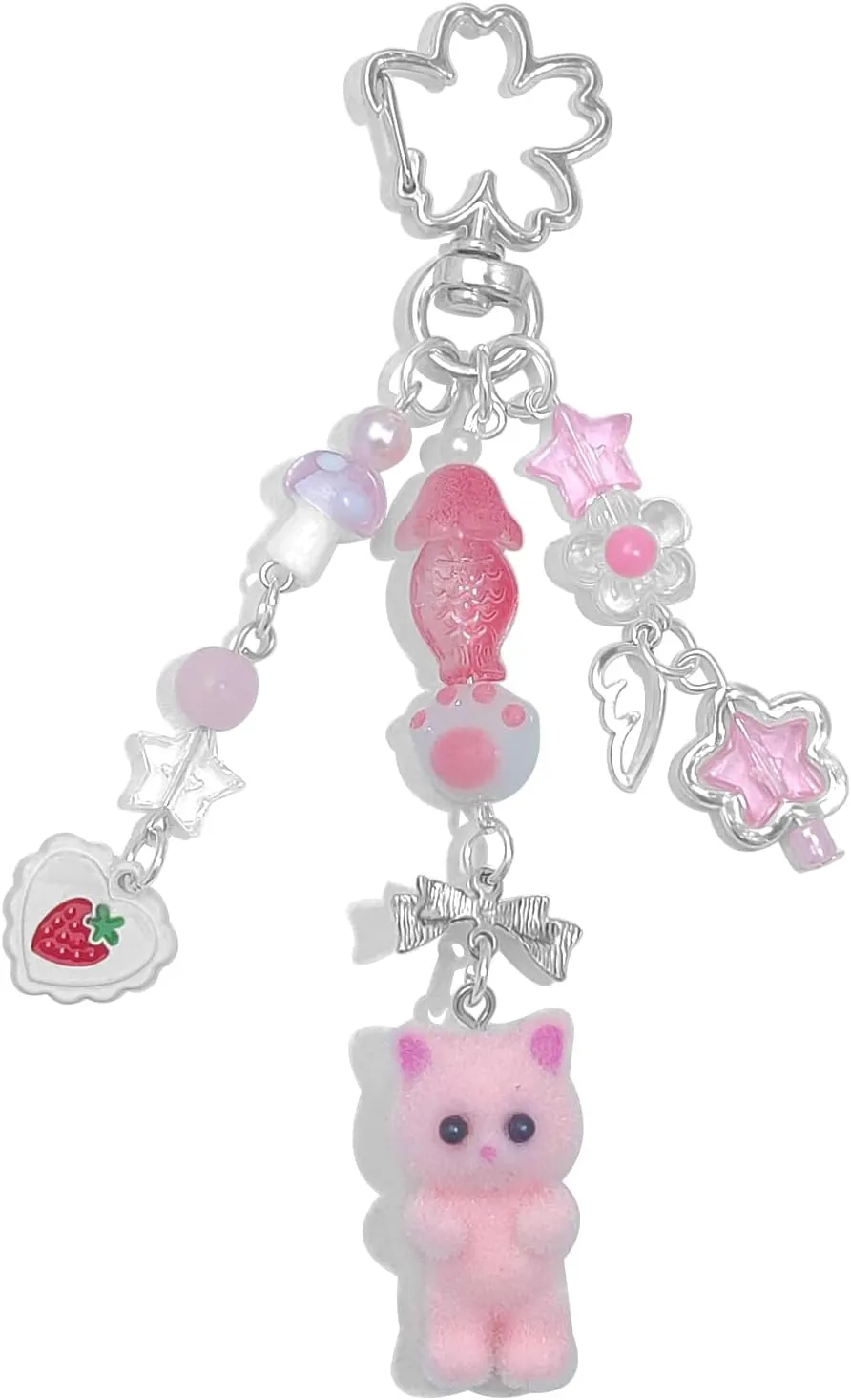 Cute Cat Keychain, Y2K Heart Bow Pendant, Kawaii Cat Bag Charm