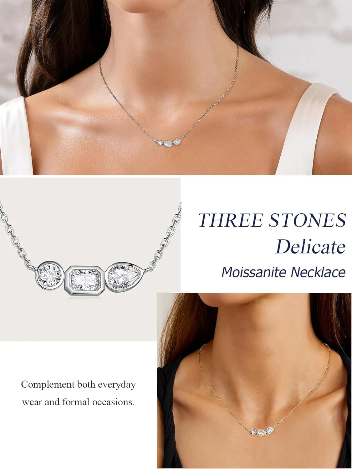 CYW Moissanite/Ruby/Sapphire/Emerald Dainty Pendant Necklace for Women, Novelty Design, Really Authentic Solid 925 Sterling Silver, 16"/18"/20" Adjustable, Birthday Anniversary Valentines Gift