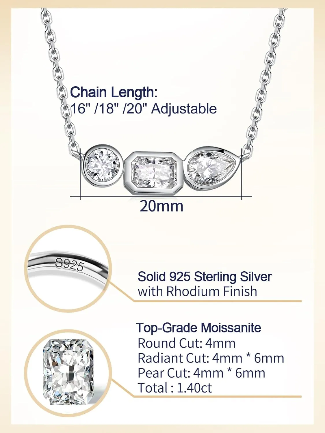 CYW Moissanite/Ruby/Sapphire/Emerald Dainty Pendant Necklace for Women, Novelty Design, Really Authentic Solid 925 Sterling Silver, 16"/18"/20" Adjustable, Birthday Anniversary Valentines Gift