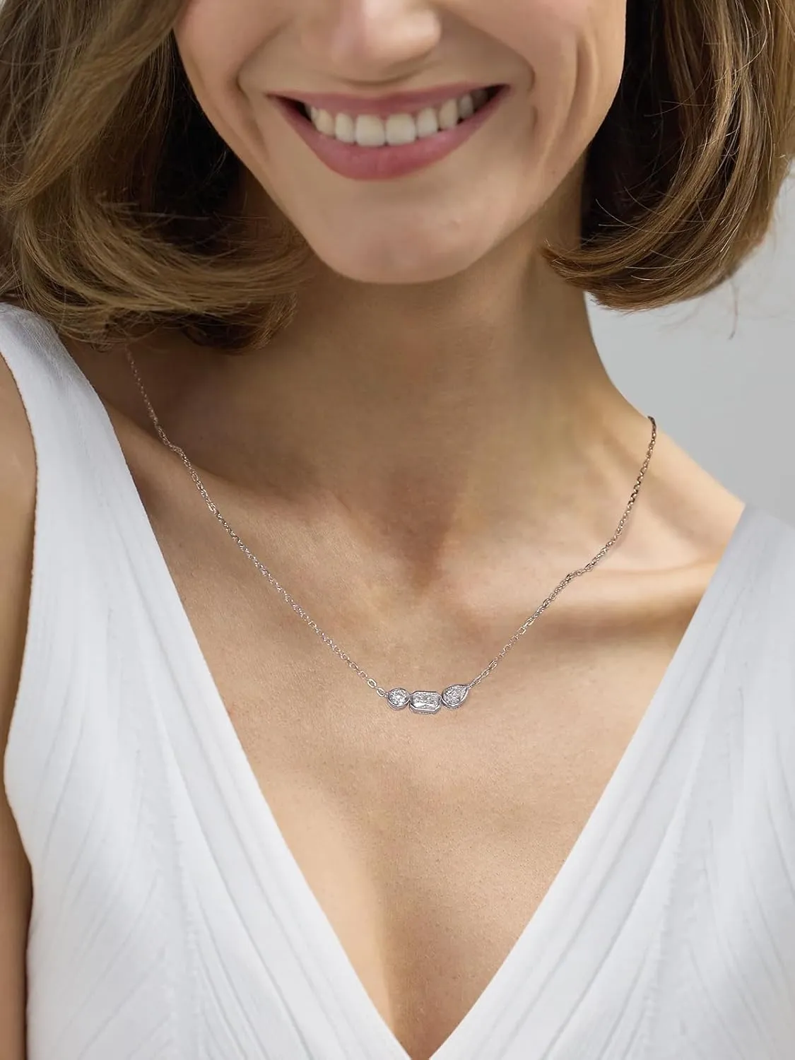 CYW Moissanite/Ruby/Sapphire/Emerald Dainty Pendant Necklace for Women, Novelty Design, Really Authentic Solid 925 Sterling Silver, 16"/18"/20" Adjustable, Birthday Anniversary Valentines Gift