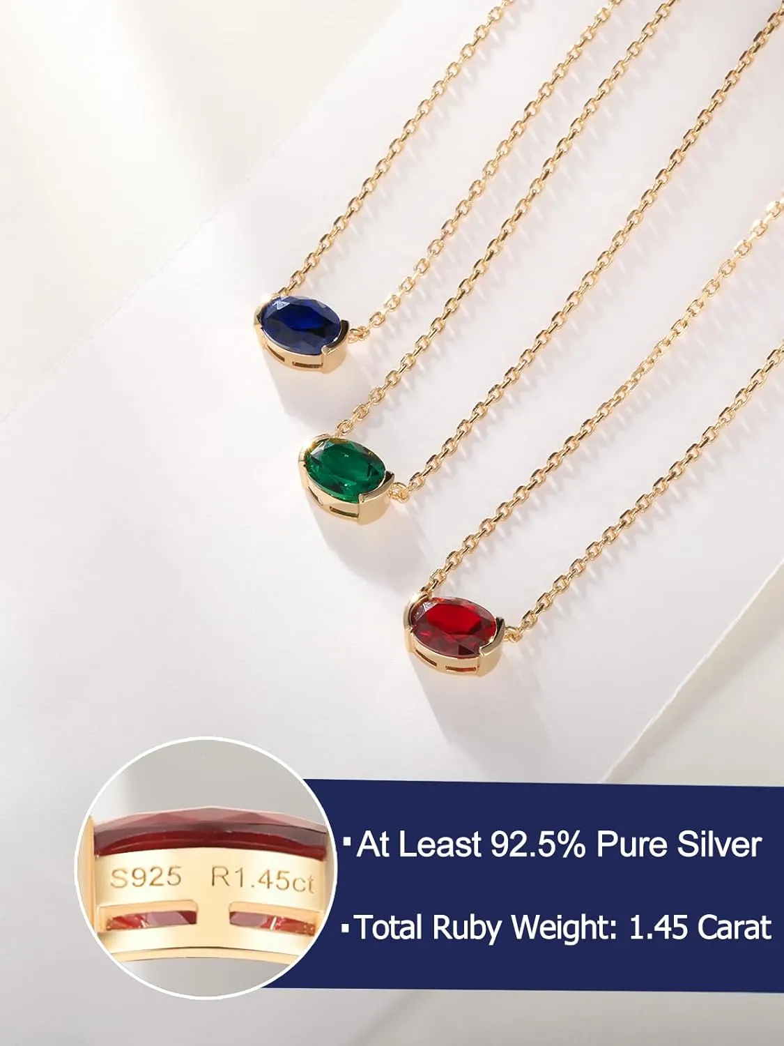 CYW Moissanite/Ruby/Sapphire/Emerald Dainty Pendant Necklace for Women, Novelty Design, Really Authentic Solid 925 Sterling Silver, 16"/18"/20" Adjustable, Birthday Anniversary Valentines Gift