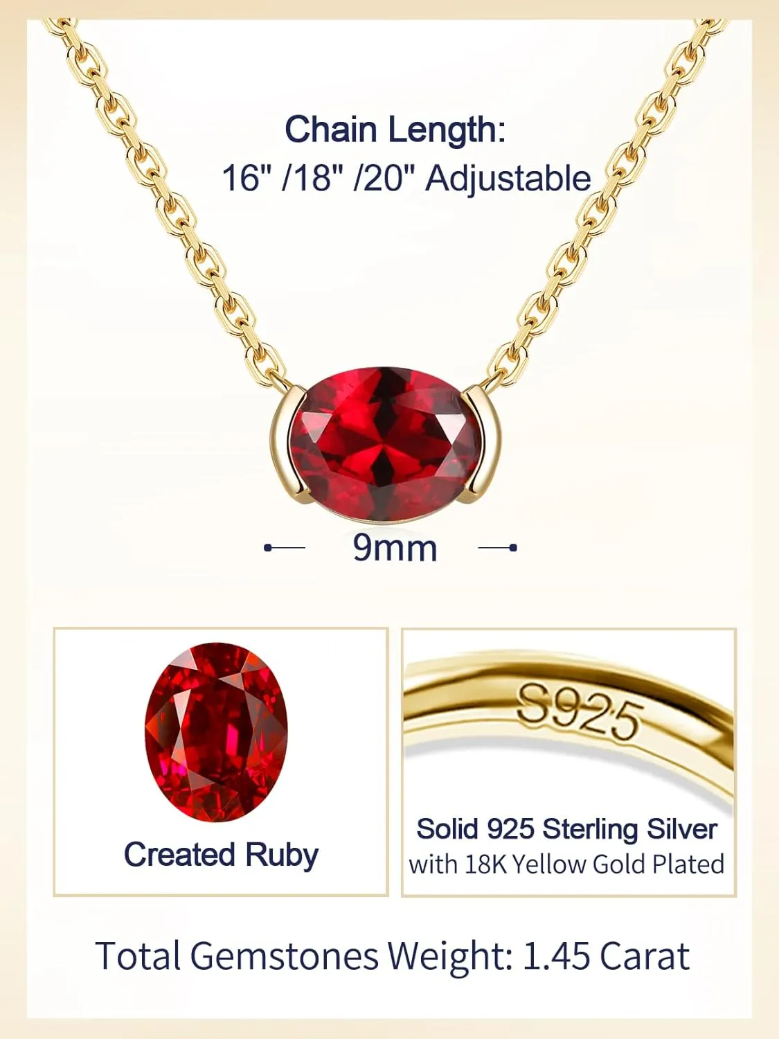 CYW Moissanite/Ruby/Sapphire/Emerald Dainty Pendant Necklace for Women, Novelty Design, Really Authentic Solid 925 Sterling Silver, 16"/18"/20" Adjustable, Birthday Anniversary Valentines Gift