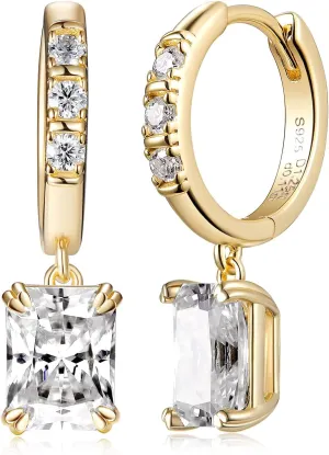 D Color VVS1 Clarity Moissanite Sparkle Dangle Hoop Earrings for Women, Radiant Cut/Pear Cut/Round Cut/Star/Sun, Solid 925 Sterling Silver, Anniversary Valentines Mother's Day Jewelry