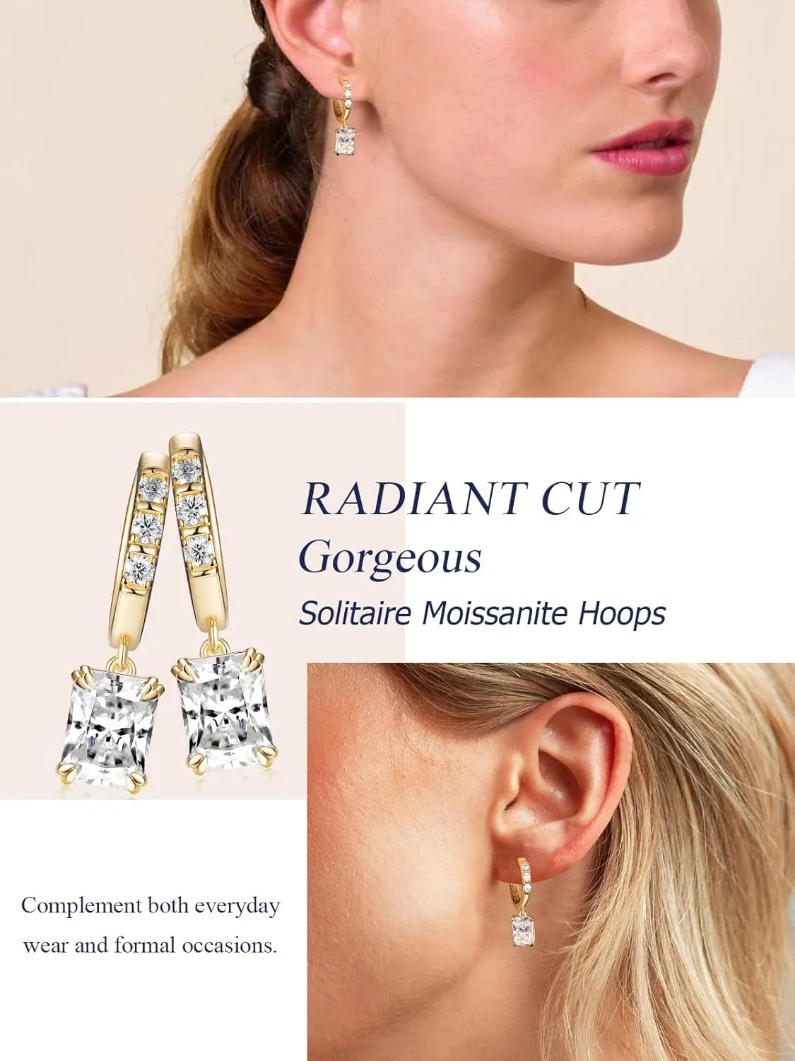 D Color VVS1 Clarity Moissanite Sparkle Dangle Hoop Earrings for Women, Radiant Cut/Pear Cut/Round Cut/Star/Sun, Solid 925 Sterling Silver, Anniversary Valentines Mother's Day Jewelry