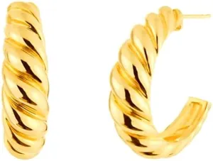 Dainty Croissant Twist Chunky Hoop Earrings for Women 14K Gold Plated Huggie Half Open Hoops 925 Sterling Silver Stud Post Sensitive Ear Fashion Delicate Hypoallergenic Jewelry Gifts for Mom Her Birthday Xmas
