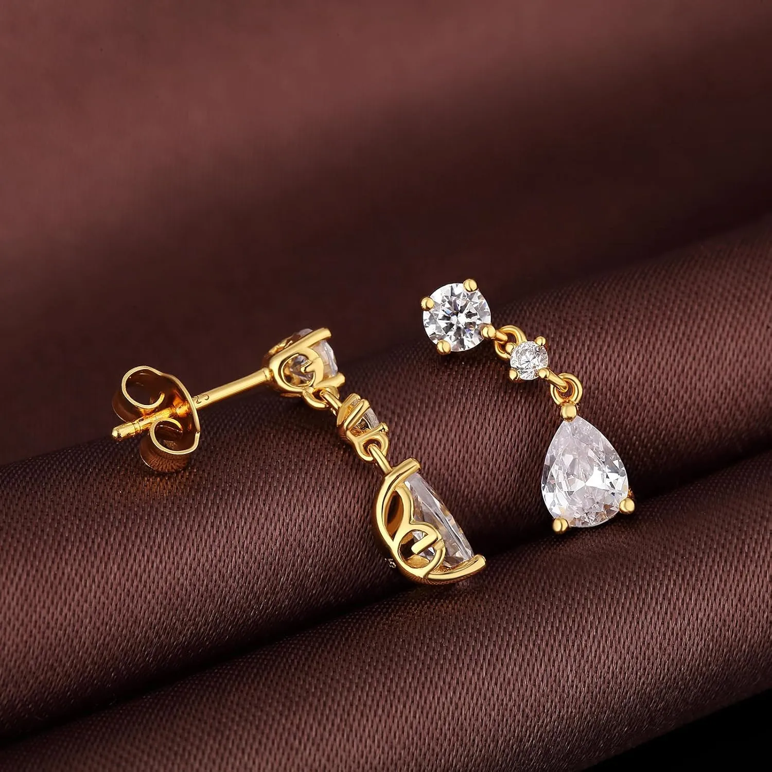 Dainty Dangle Drop Earrings for Women, 18K White Gold Simulated Diamond Stud Earrings 925 Sterling Silver Cubic Zirconia Small Drop Earrings for Women