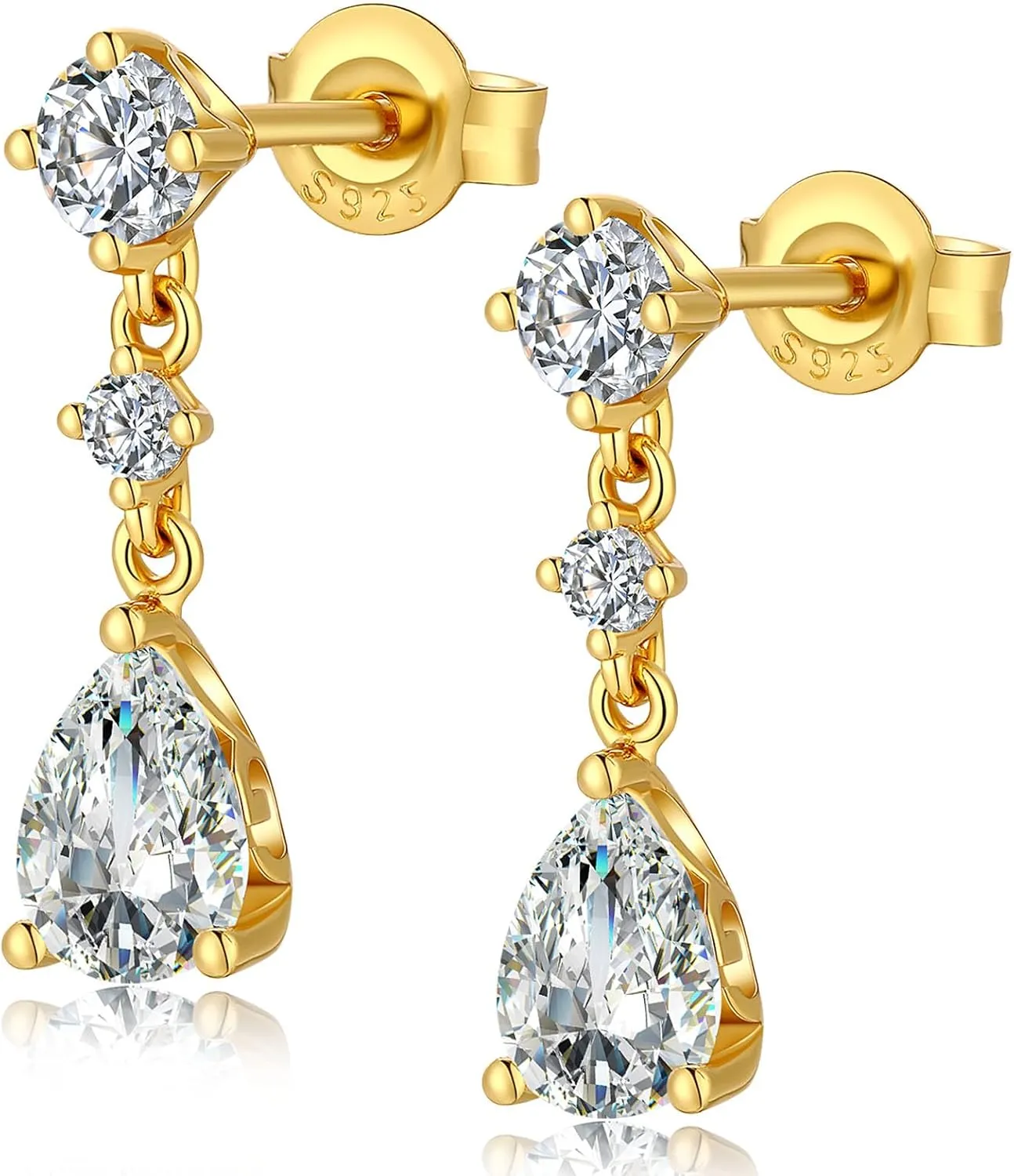 Dainty Dangle Drop Earrings for Women, 18K White Gold Simulated Diamond Stud Earrings 925 Sterling Silver Cubic Zirconia Small Drop Earrings for Women