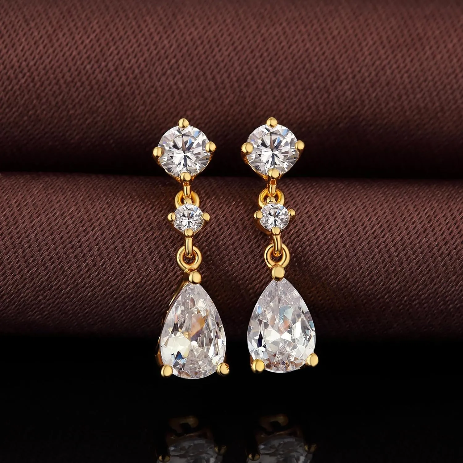 Dainty Dangle Drop Earrings for Women, 18K White Gold Simulated Diamond Stud Earrings 925 Sterling Silver Cubic Zirconia Small Drop Earrings for Women