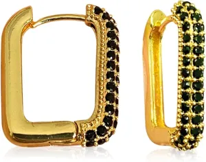 Dainty Gold U Shape Huggie Hoop Earrings 18K Gold Plated Cubic Zirconia Oval Square Huggie Earring for Women Cute Minimalist Fashion Hoops Sleeper Earrings Jewelry