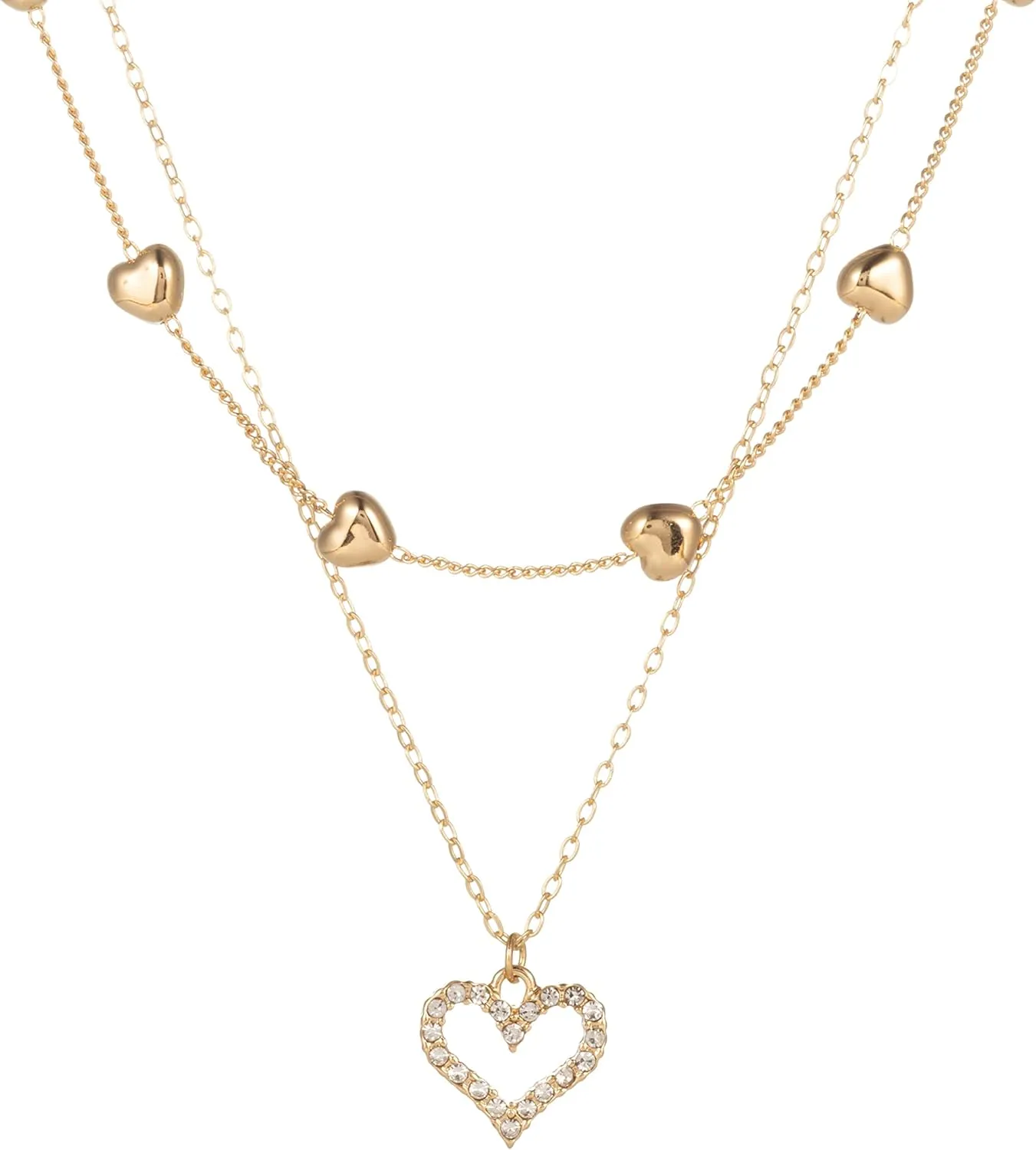 Dainty Layered Heart Pendant Necklace Gold Plated Crystal Heart Necklace for Women Valentines Day Gifts Jewelry