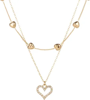 Dainty Layered Heart Pendant Necklace Gold Plated Crystal Heart Necklace for Women Valentines Day Gifts Jewelry