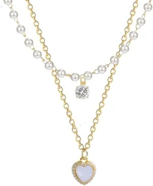 Dainty Layered Heart Pendant Necklace Lucky Pearl Gold Plated Chain Necklace for Women Friend Mother's Day Gifts Jewelry