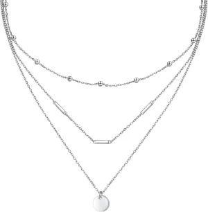 DAOCHONG S925 Sterling Silver Triple Layer Pendant Choker Necklace for Women 16" 2"