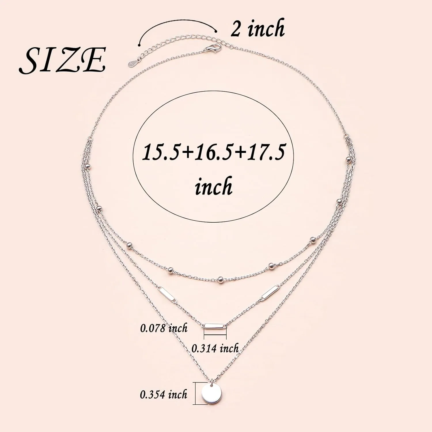 DAOCHONG S925 Sterling Silver Triple Layer Pendant Choker Necklace for Women 16" 2"