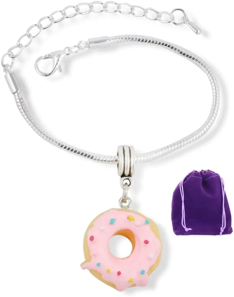 Dave The Bunny Donut Bracelet Stainless Steel Snake Chain Bracelet with Plastic Charm for Donut Party Favors - Perfect Donut Grow Up Party Decorations and Donut Party Celebrations