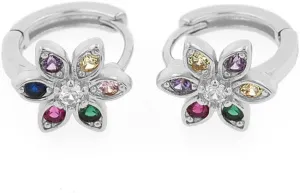 Delicate CZ Flower Tiny Hoop Earrings For Women Hypoallergenic 14K Gold Plated Colorful Cubic Zirconia Small Cartilage Cuff Huggie Hoops Minimalism Trendy Christmas Party Jewelry Gift