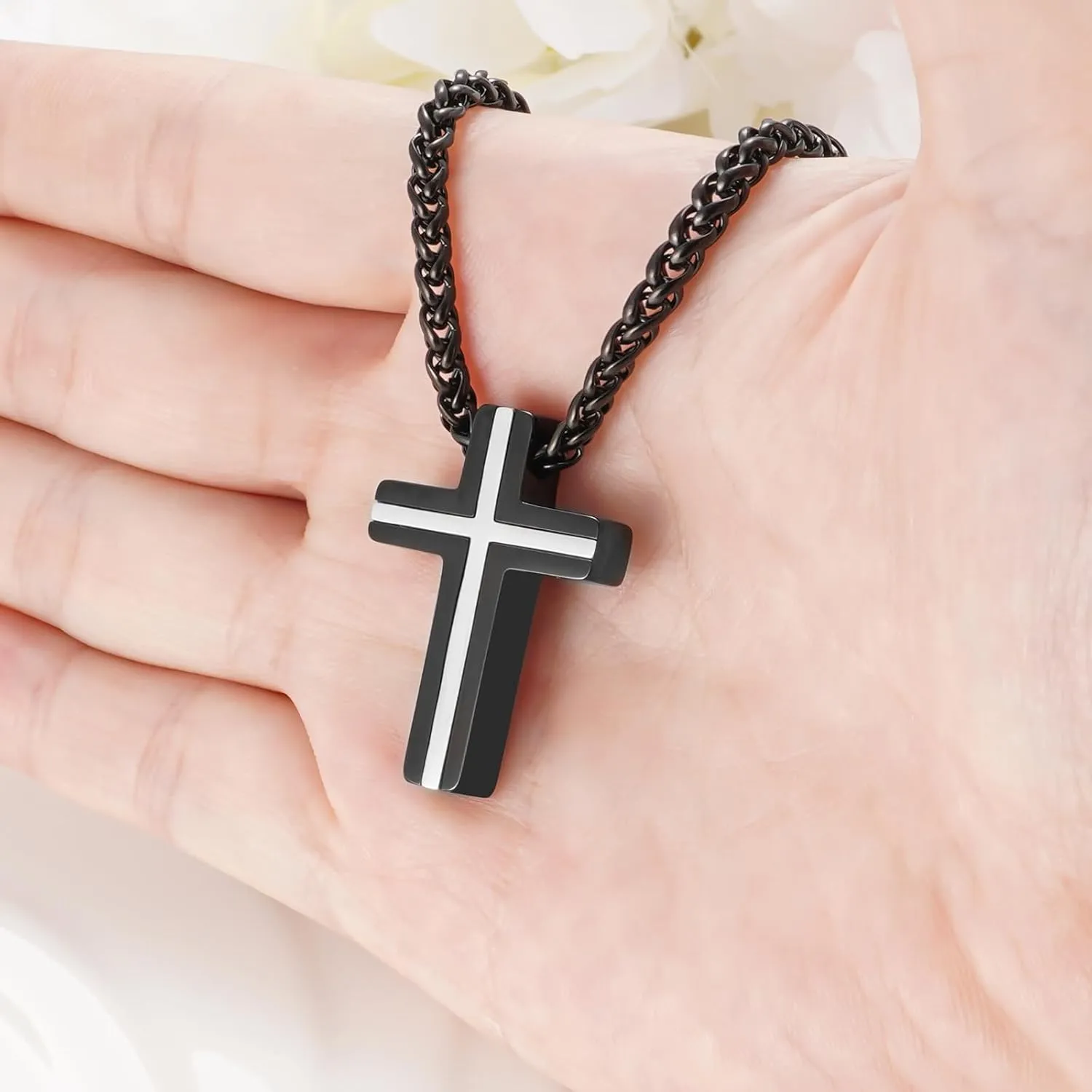 Dletay Cremation Urn Necklace for Ashes Cross Cremation Jewelry Stainless Steel Ashes Necklace for Women Men Keepsake Urn Pendant Ashes Holder