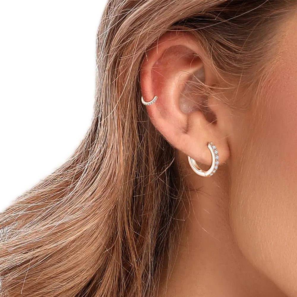 Dlihc Sterling Silver Hoop Earrings Sterling Silver Stud Earrings for Women 6 Pairs Hypoallergenic Tiny Cubic Zirconia Stud Set Cartilage Hoops