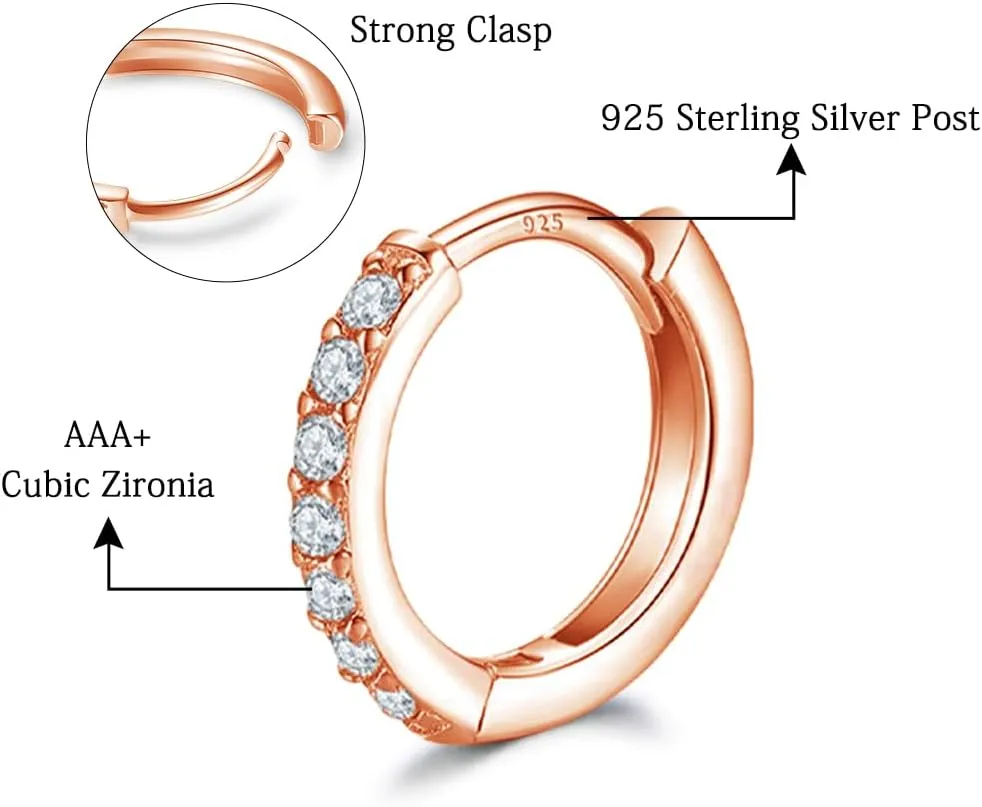 Dlihc Sterling Silver Hoop Earrings Sterling Silver Stud Earrings for Women 6 Pairs Hypoallergenic Tiny Cubic Zirconia Stud Set Cartilage Hoops