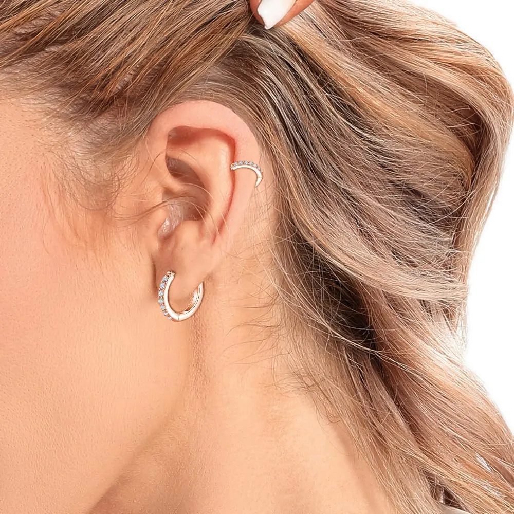 Dlihc Sterling Silver Hoop Earrings Sterling Silver Stud Earrings for Women 6 Pairs Hypoallergenic Tiny Cubic Zirconia Stud Set Cartilage Hoops
