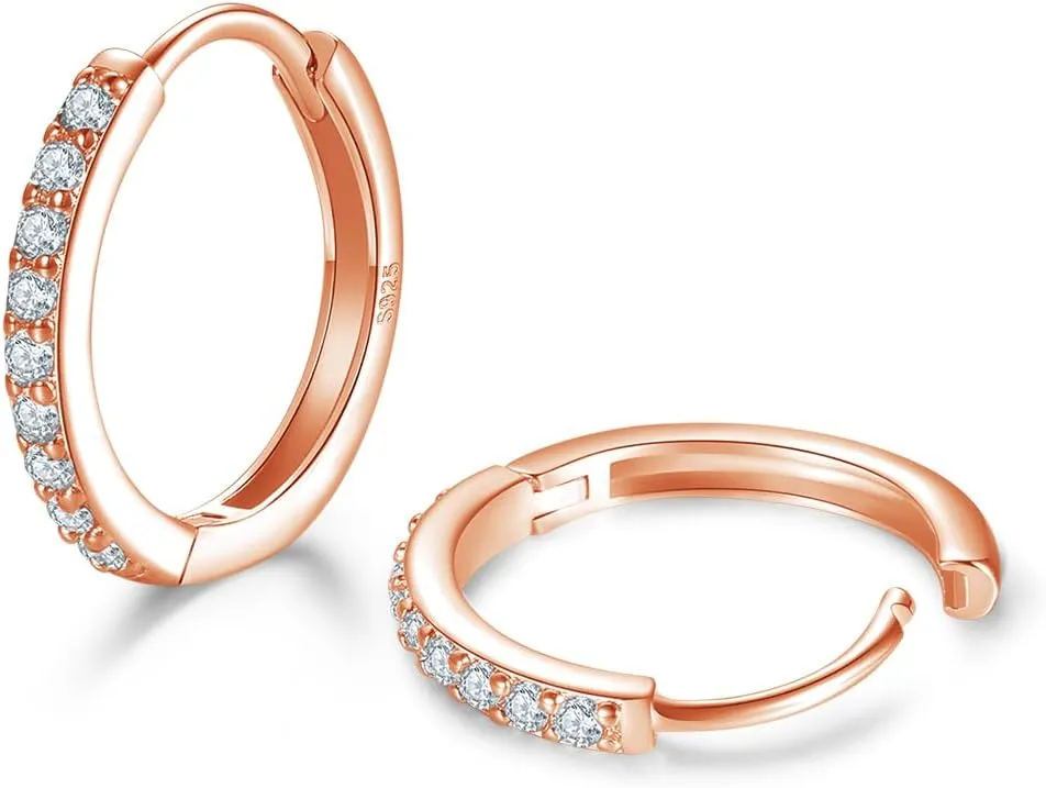 Dlihc Sterling Silver Hoop Earrings Sterling Silver Stud Earrings for Women 6 Pairs Hypoallergenic Tiny Cubic Zirconia Stud Set Cartilage Hoops