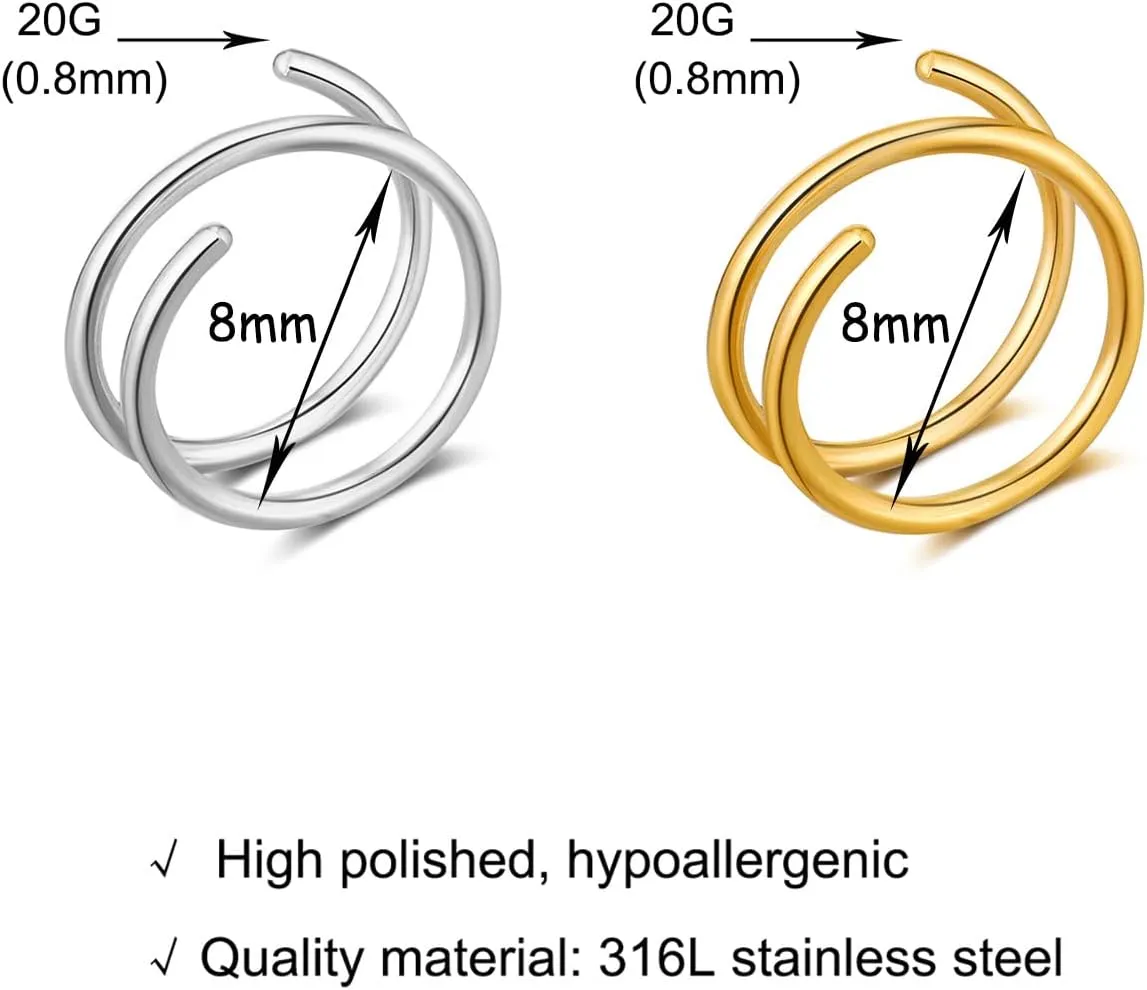 Double Hoop Earrings, Gold & Silver, 12mm, Stainless Steel, Hoop Earring Design, Perfect for Single Piercing or Two, Wrap Back Finding