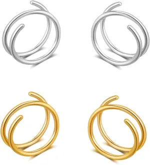 Double Hoop Earrings, Gold & Silver, 12mm, Stainless Steel, Hoop Earring Design, Perfect for Single Piercing or Two, Wrap Back Finding