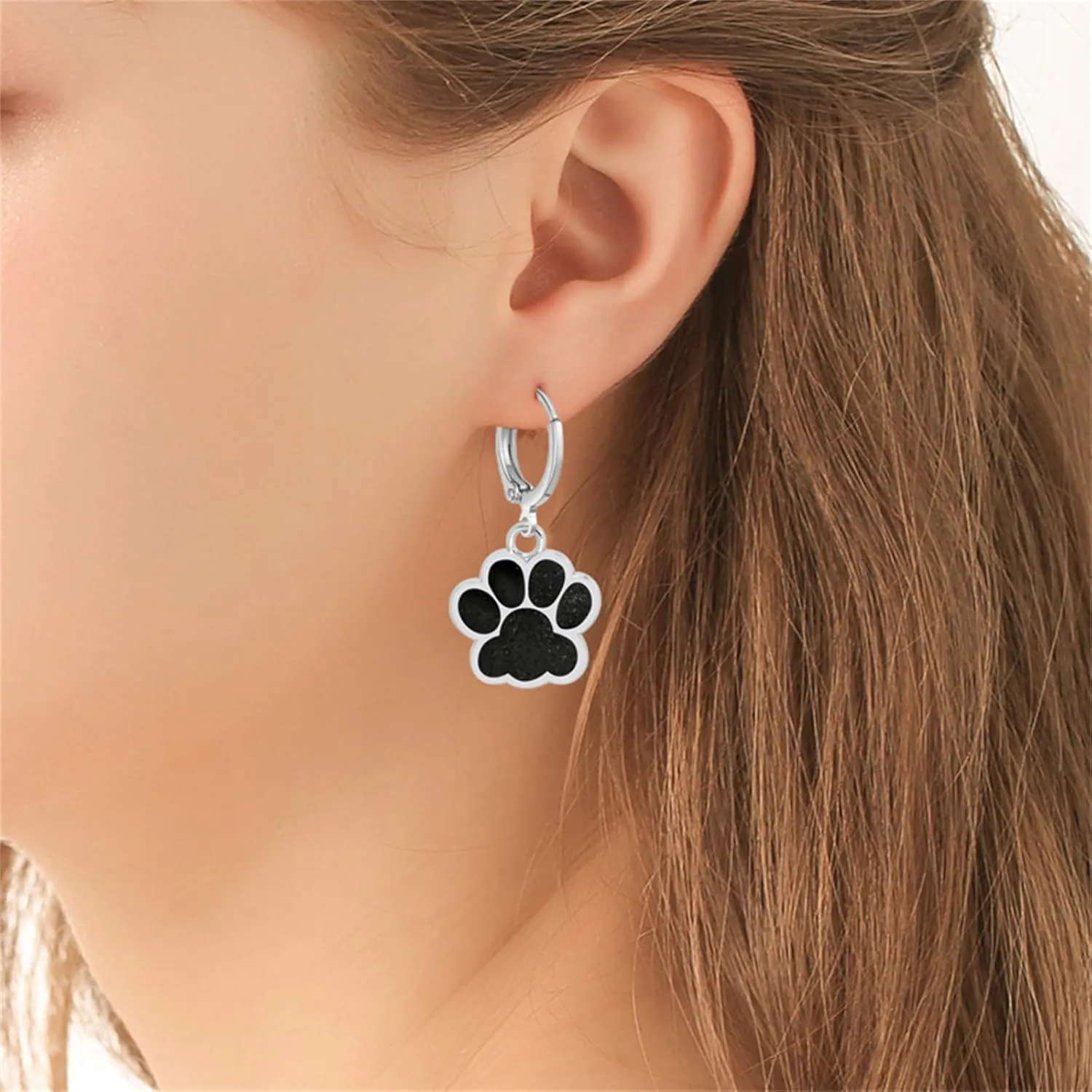Dreuyet Paw Print Dangle Drop Hoop Earrings for Women Glitter Cute Puppy Dog Paw Hoop Earrings Huggie Charm Cat Paw Earrings Dainty Small Footprint Animal Earrings for Dog Cat Pet Lovers