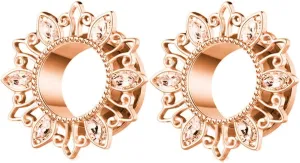 Ear Tunnels, 2PCS Stainless Steel Tunnels For Ears 6mm-16mm Flower With Cubic Zirconia Ear Gauges 00G Ear Piercing Jewelry