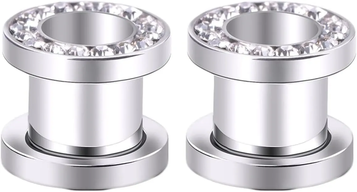 Ear Tunnels, 2PCS Stainless Steel Tunnels For Ears Simple Hoop with Cubic Zirconia Ear Gauges 14G Ear Piercing Jewelry