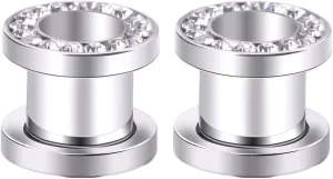 Ear Tunnels, 2PCS Stainless Steel Tunnels For Ears Simple Hoop with Cubic Zirconia Ear Gauges 14G Ear Piercing Jewelry