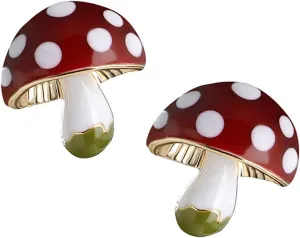 Enamel Mushroom Stud Earrings Hypoallergenic Cute Small Cartoon Earrings Simple Delicate Easter Jewelry Gifts for Women Teen Girls Kids