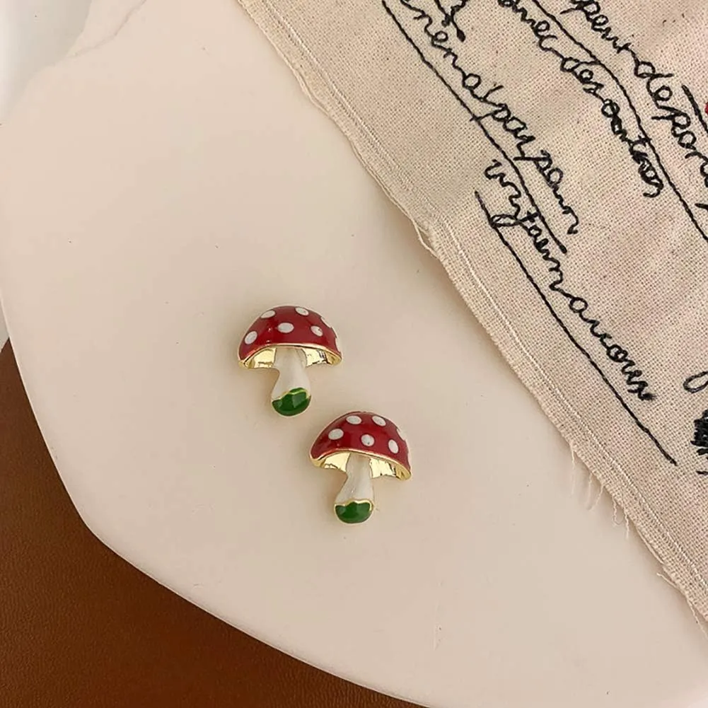 Enamel Mushroom Stud Earrings Hypoallergenic Cute Small Cartoon Earrings Simple Delicate Easter Jewelry Gifts for Women Teen Girls Kids
