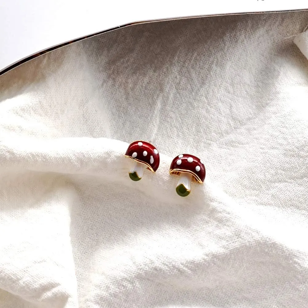 Enamel Mushroom Stud Earrings Hypoallergenic Cute Small Cartoon Earrings Simple Delicate Easter Jewelry Gifts for Women Teen Girls Kids